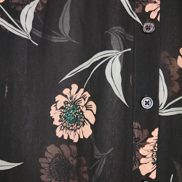 Cabi Sheer Black Floral Button Front Top Tiered Ruffle Sleeves Size S Whimsical - Picture 6 of 10